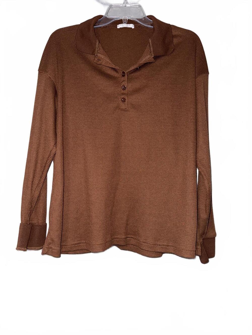 EKOUAER Brown Long Sleeve Polo Shirt Large